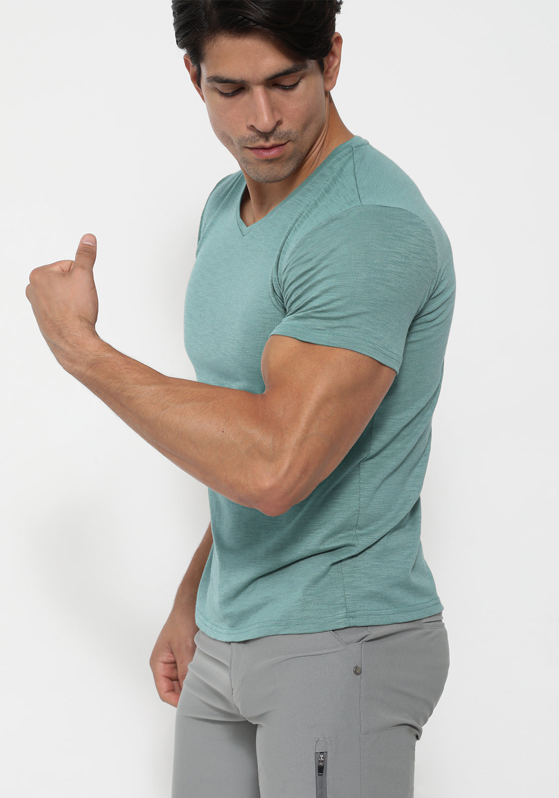 Slub V-neck Stretch T-shirt