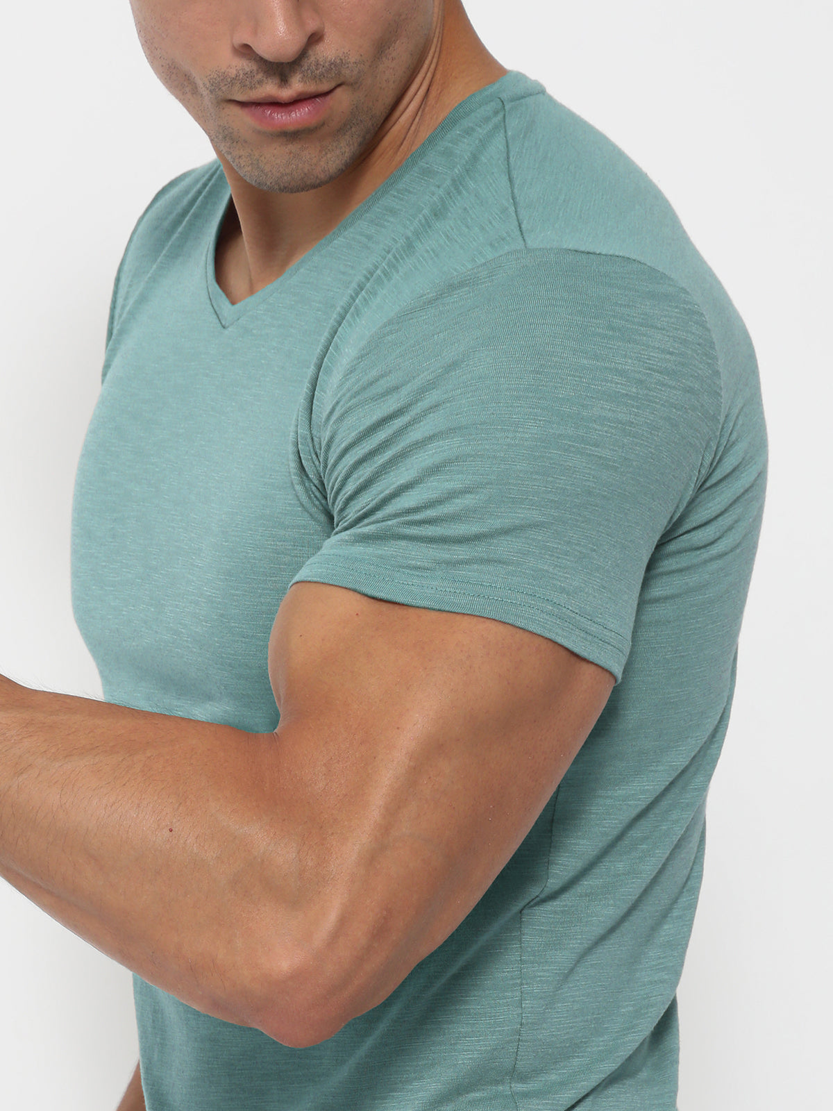 Slub V-neck Stretch T-shirt