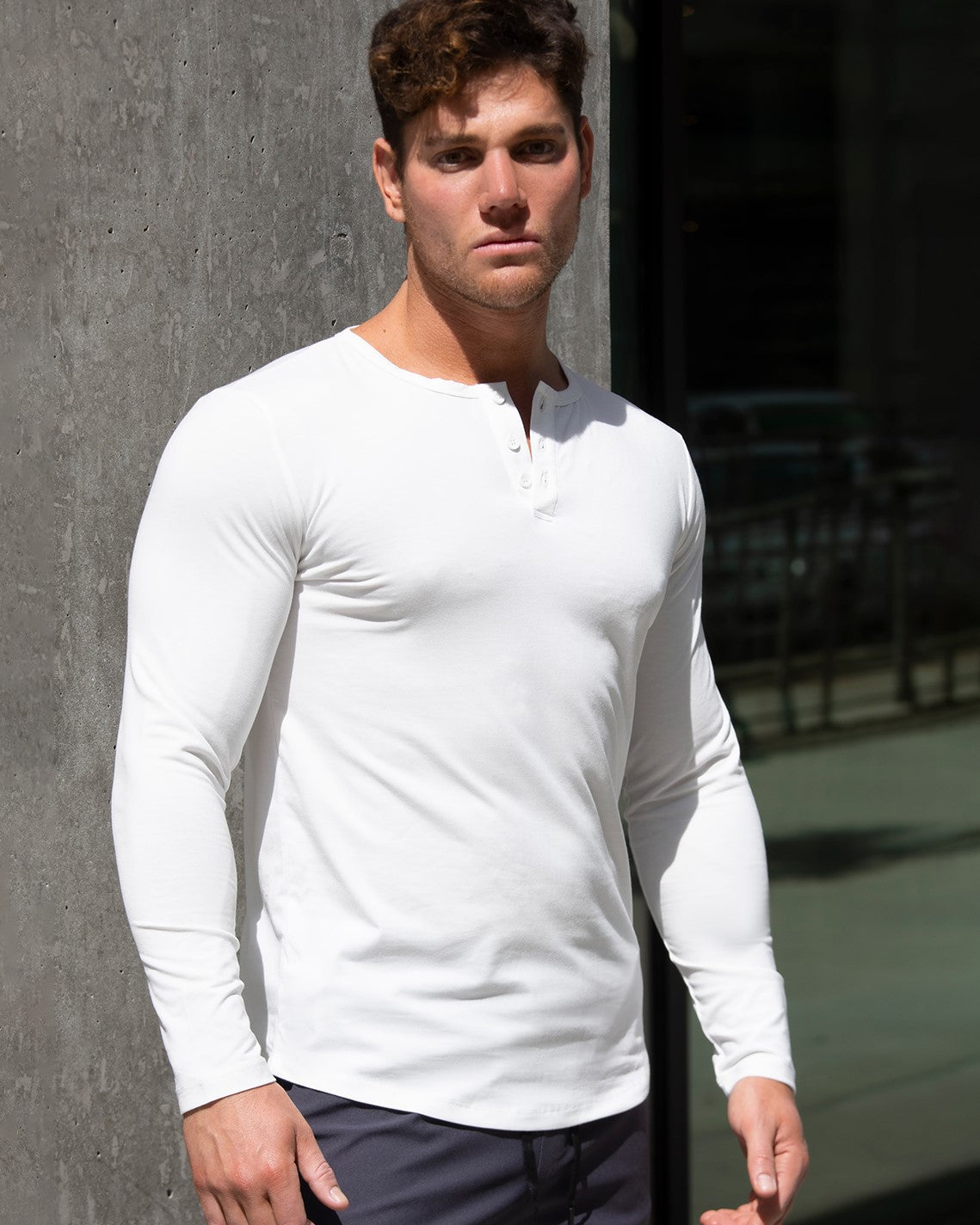 All Day Elite Henley Curve-Hem Long Sleeve