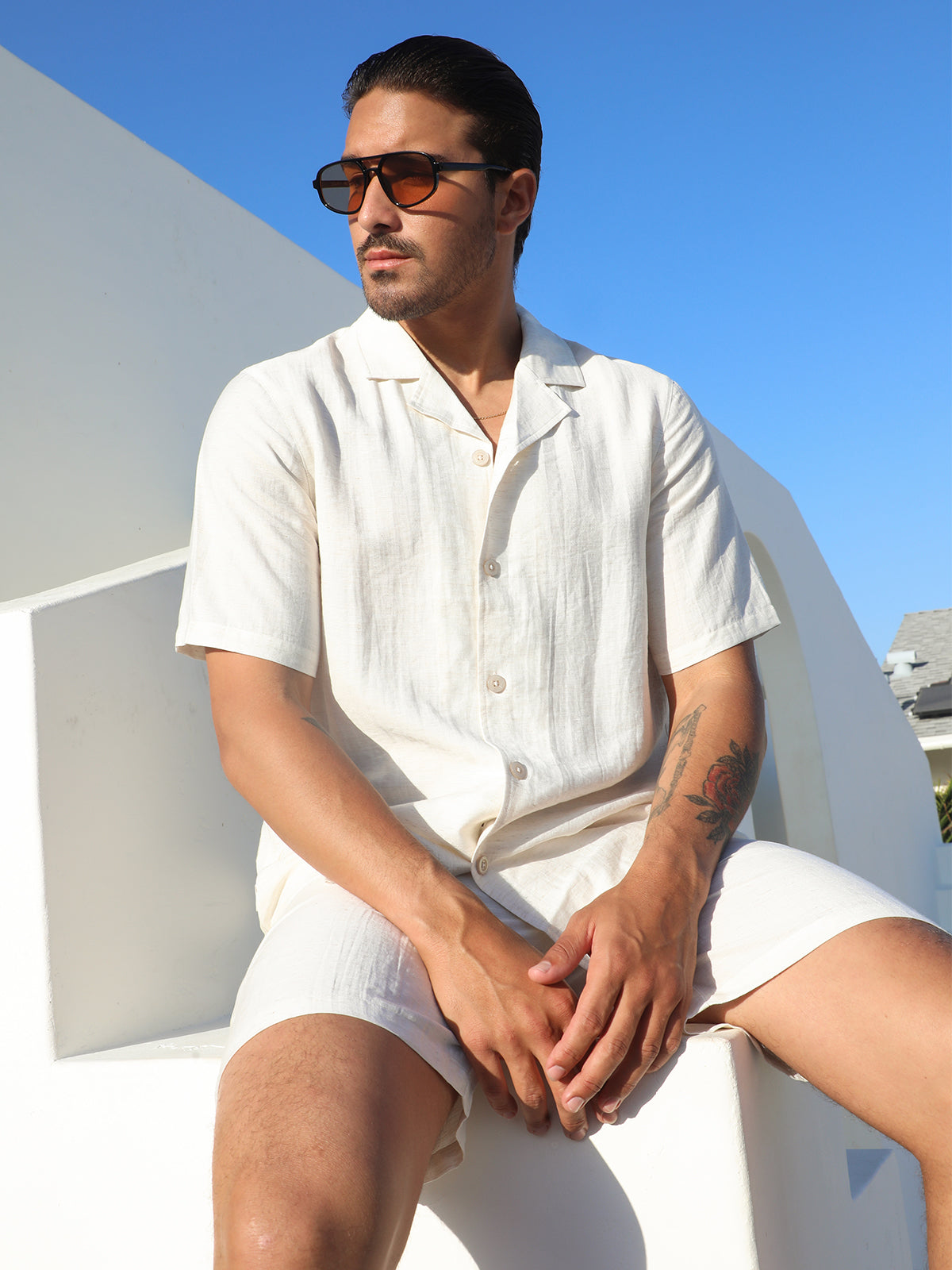 Set : Linen Hawaiian Shirt +Short Ivory