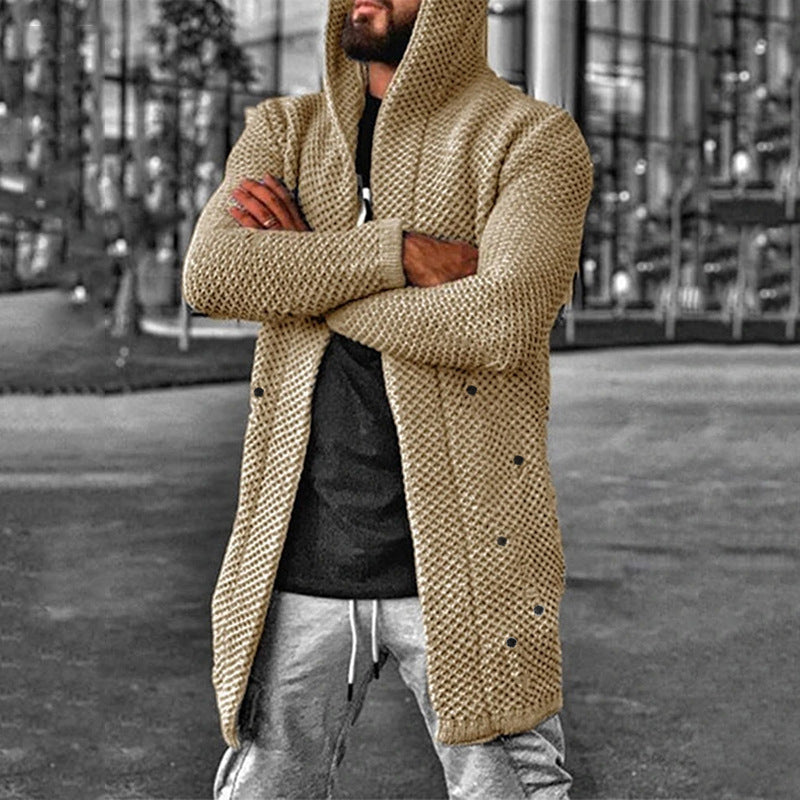 men's-casual-mid-length-hooded-knit-cardigan