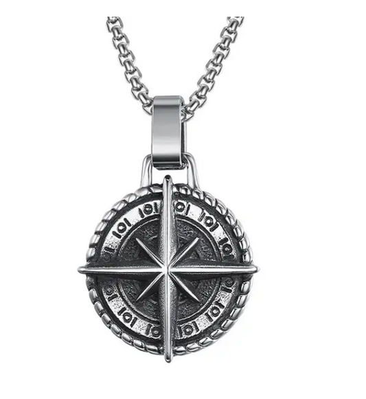 Silver Modern Compass Luxury Necklace Pendant