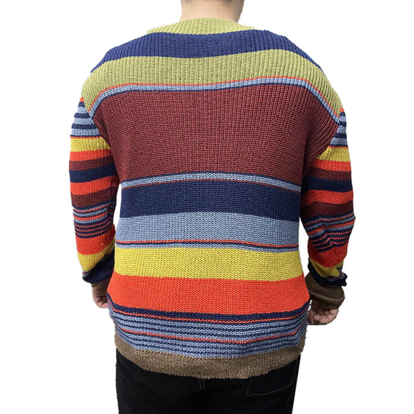 Vintage Rainbow Stripe V-Neck Knit Sweater