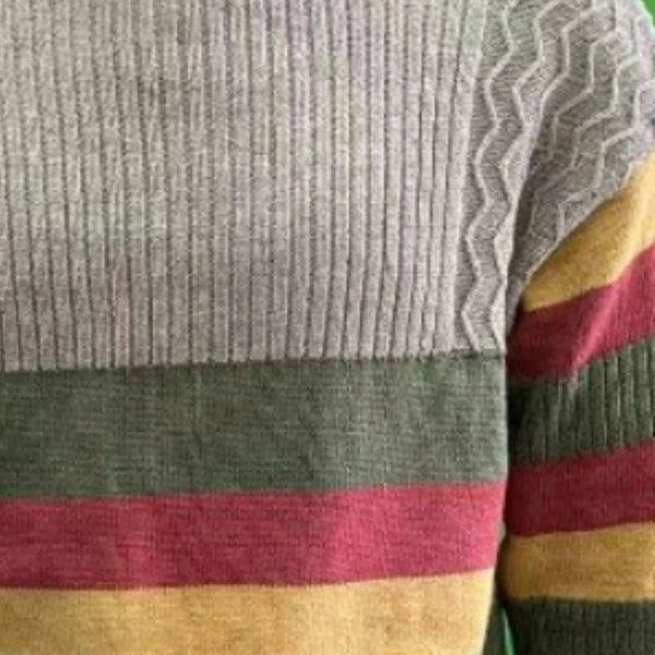 Turtleneck Color Block Striped Knitted Sweater