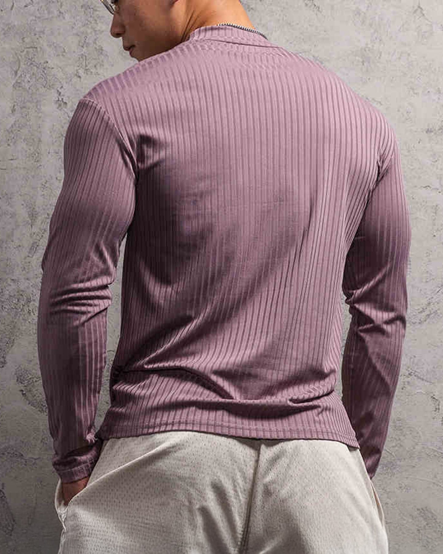 Stretch Rib Jersey Mockneck Long Sleeves T-shirt