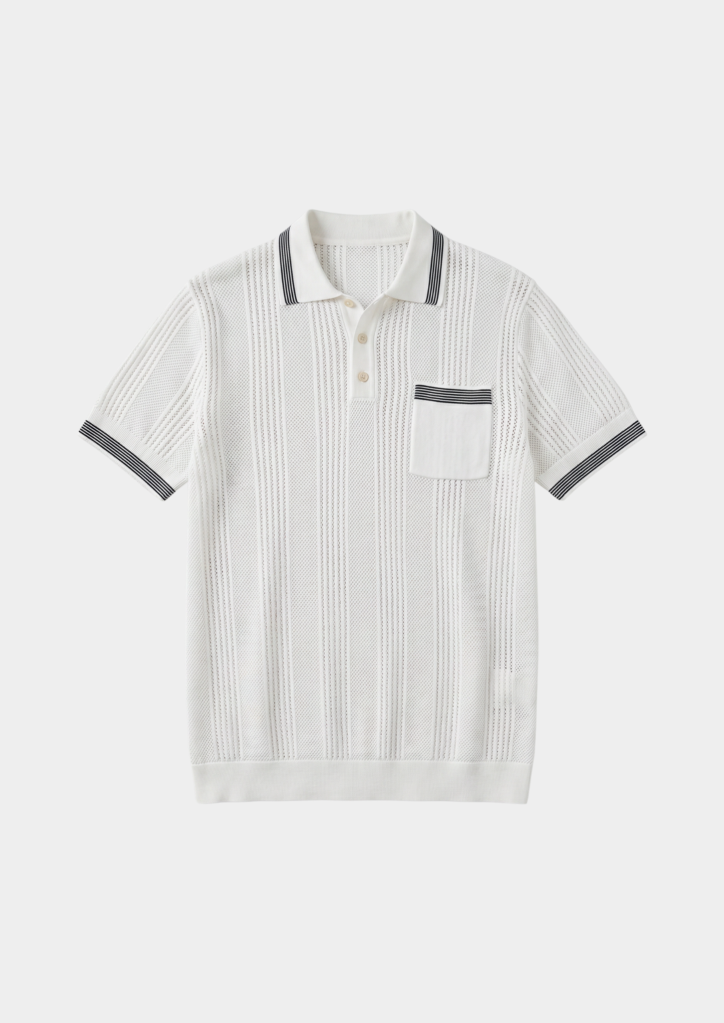 Leon White Open Knit Lightweight Polo