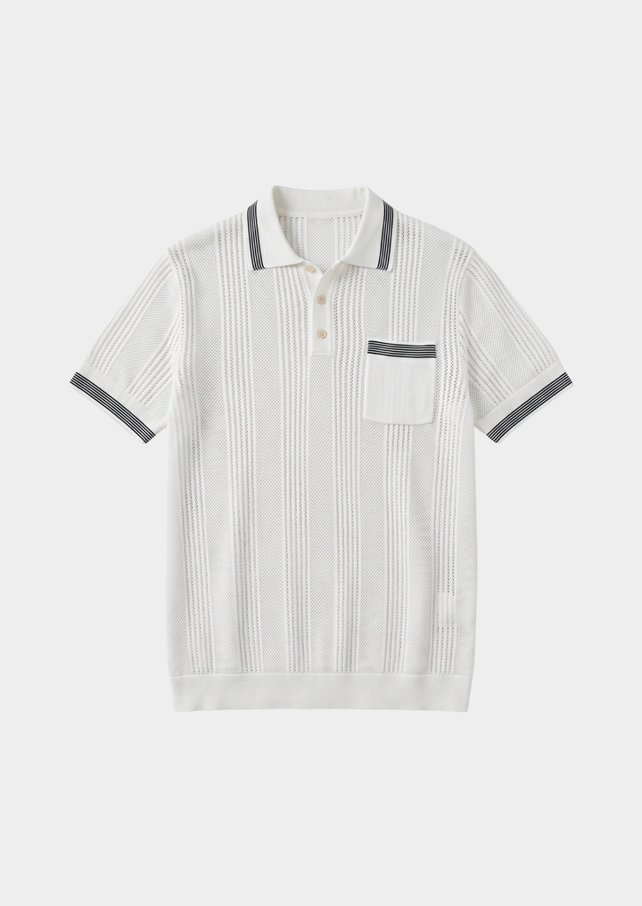 Leon White Open Knit Lightweight Polo