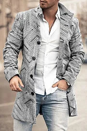 Casual Light Grey Geometric Print Coat - DUVAL