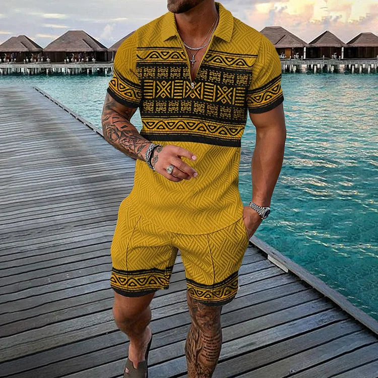 Golden Sundaze Polo Shirt And Shorts Co-Ord - DUVAL