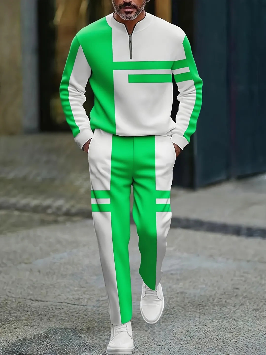 Quarter Zip Sweater & Trousers Two-Piece Set - DUVAL