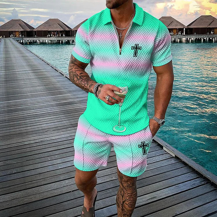 Cyan Cross Polo Shirt And Shorts Co-Ord - DUVAL