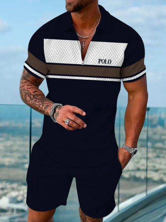 Polo Short Sleeve Zipper Two-Piece Set
