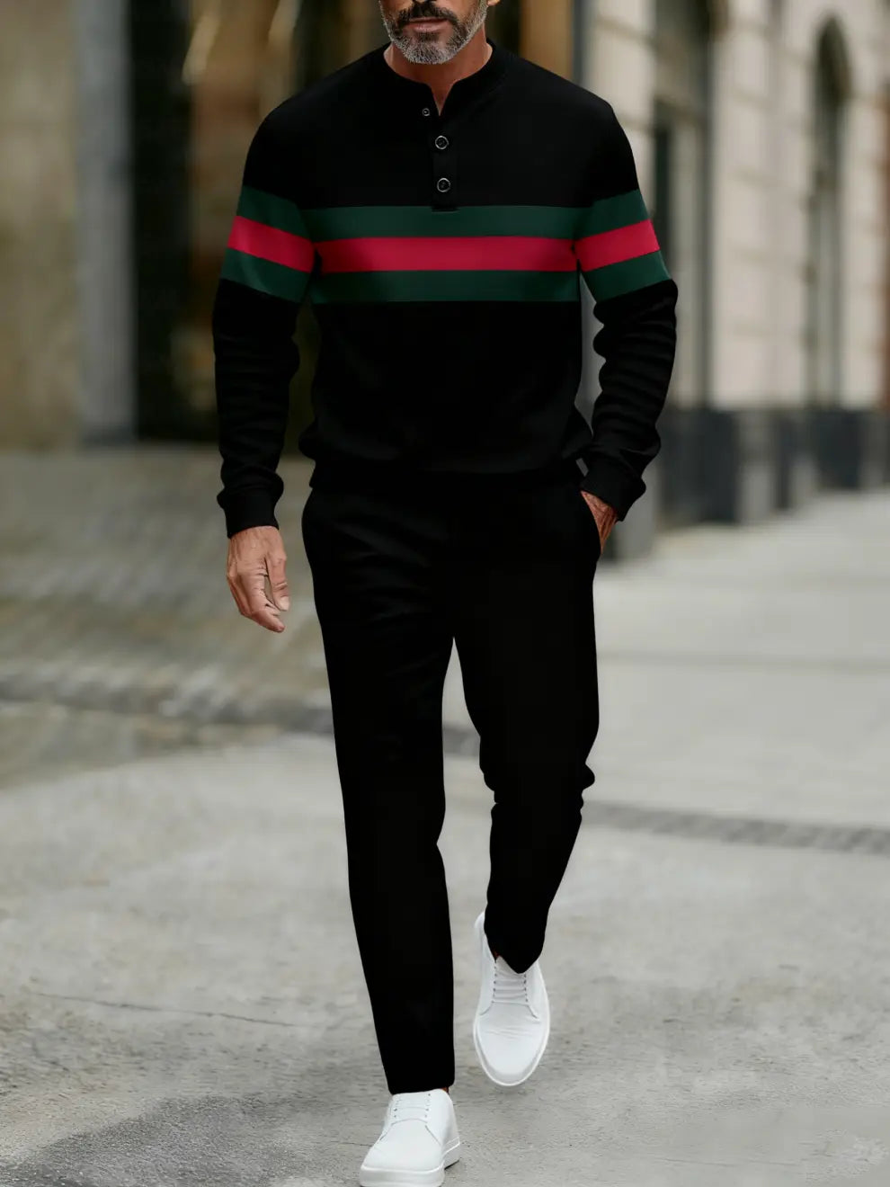 Long Sleeve Long Pants Button Two-Piece Set - DUVAL
