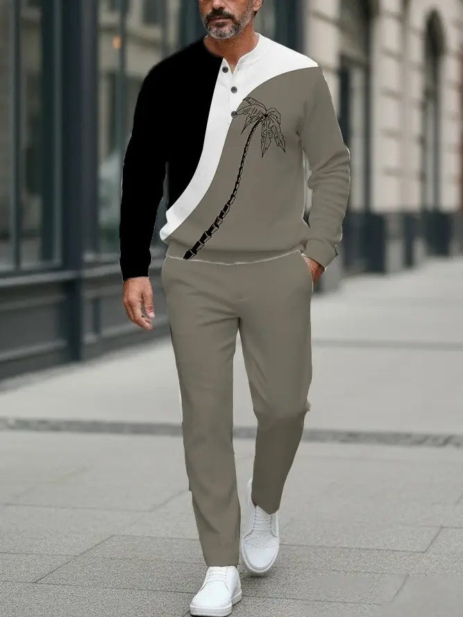 Long Sleeve Long Pants Button Two-Piece Set - DUVAL