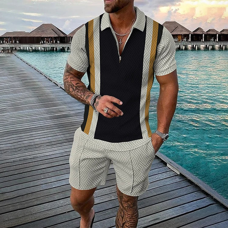 Panelled Casual Short Sleeve Polo Set - DUVAL