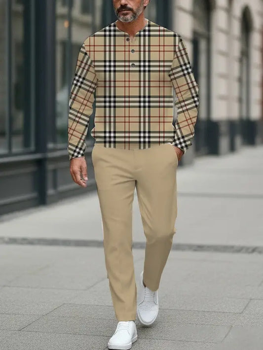 Long Sleeve Long Pants Button Two-Piece Set - DUVAL