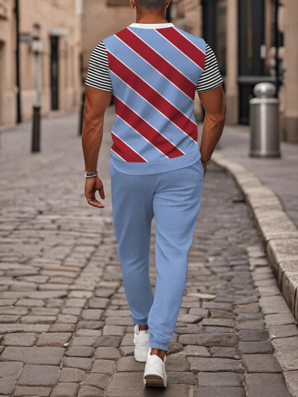 Zipper Short Sleeve Long Pants Two-Piece Set