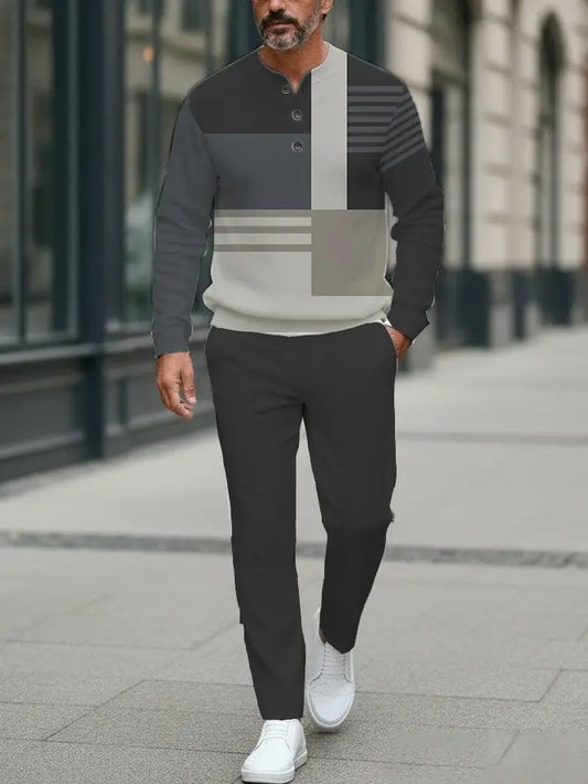 Long Sleeve Long Pants Button Two-Piece Set - DUVAL