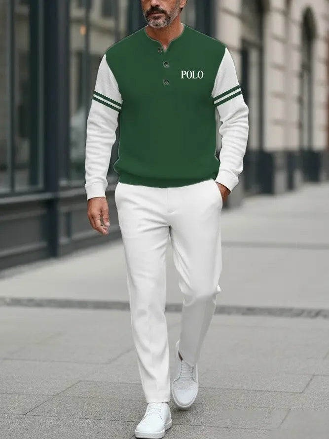 Long Sleeve Long Pants Button Two-Piece Set - DUVAL