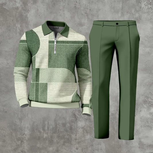 Long Sleeved Casual Quarter Zip Two-Piece Set