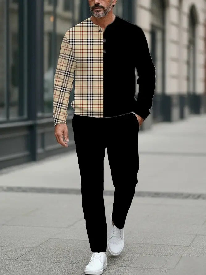 Long Sleeve Long Pants Button Two-Piece Set - DUVAL