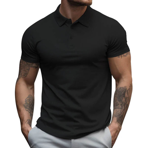 Solid Slim Lapel Short Sleeve Casual Polo Shirt