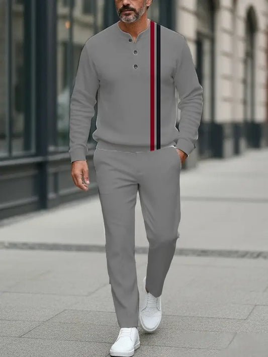 Long Sleeve Long Pants Button Two-Piece Set - DUVAL