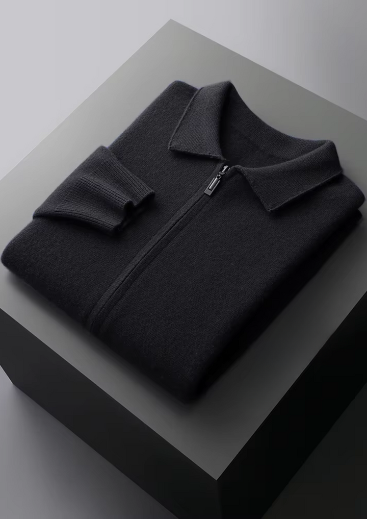 Pure Extra-Fine Merino Wool Zip Polo Cardigan