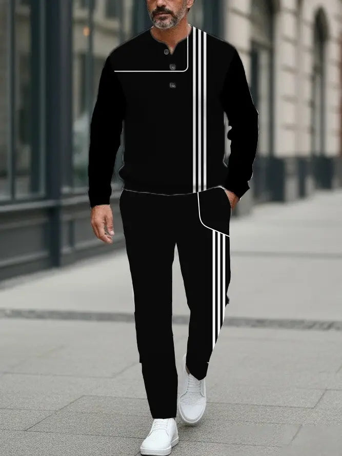 Long Sleeve Long Pants Button Two-Piece Set - DUVAL