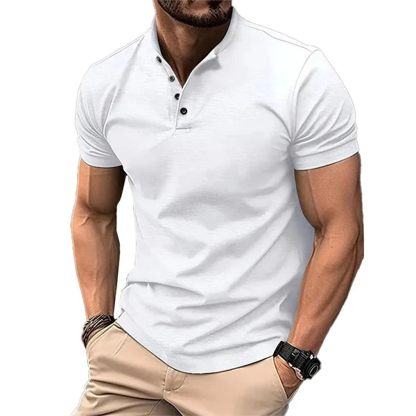 Solid Color Button Henley Neck Sports Polo Shirt