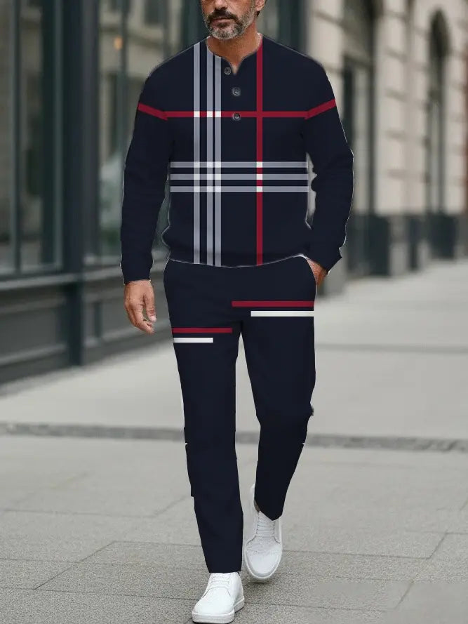 Long Sleeve Long Pants Button Two-Piece Set - DUVAL