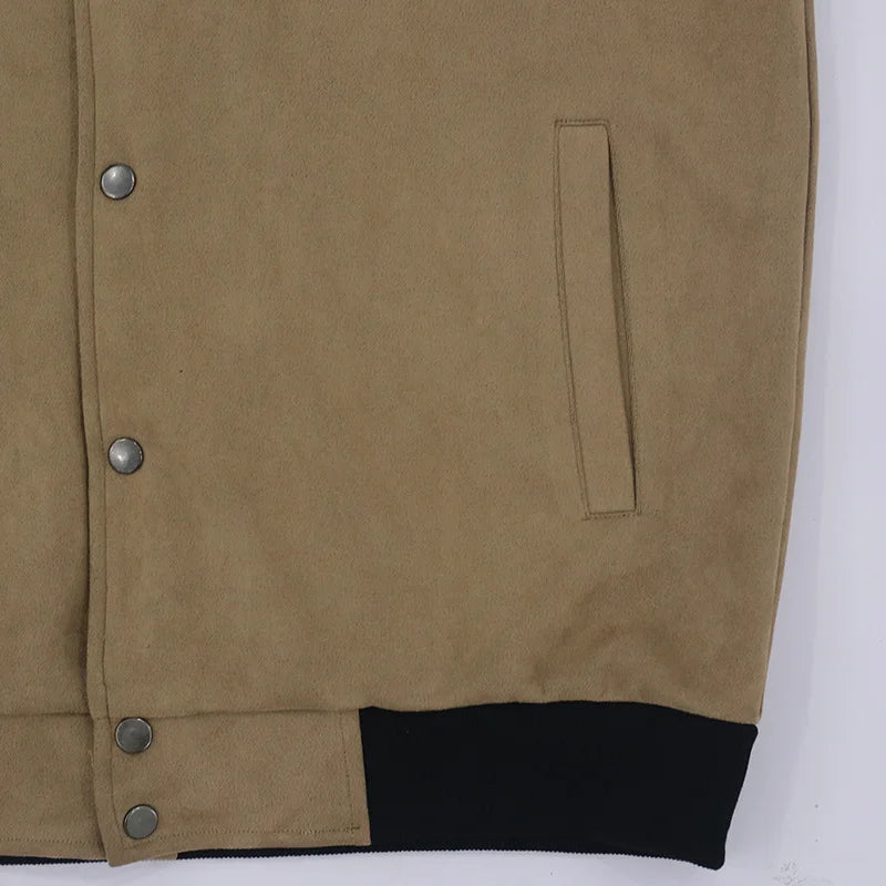 Suede Stand Collar Button Jacket