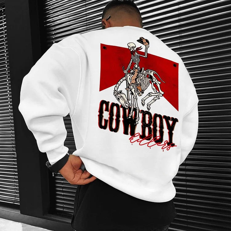 COWBOY PRINT CASUAL OVERSIZED CREW NECK PULLOVER SWEATSHIRT