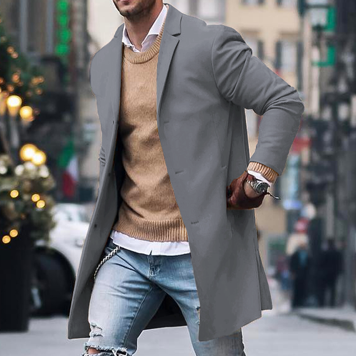 Notch Lapel Single Breasted Mid-length Coat - DUVAL