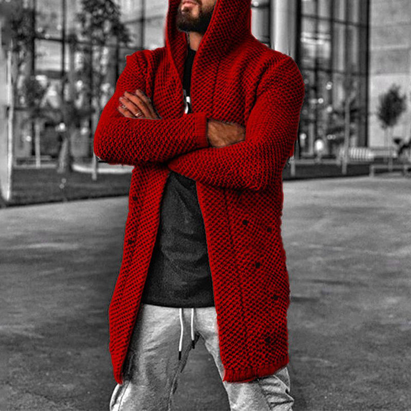 men's-casual-mid-length-hooded-knit-cardigan