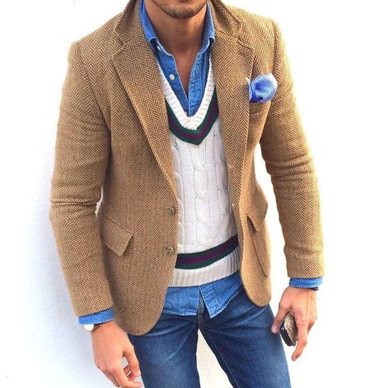 men's vintage herringbone lapel single breasted blazer