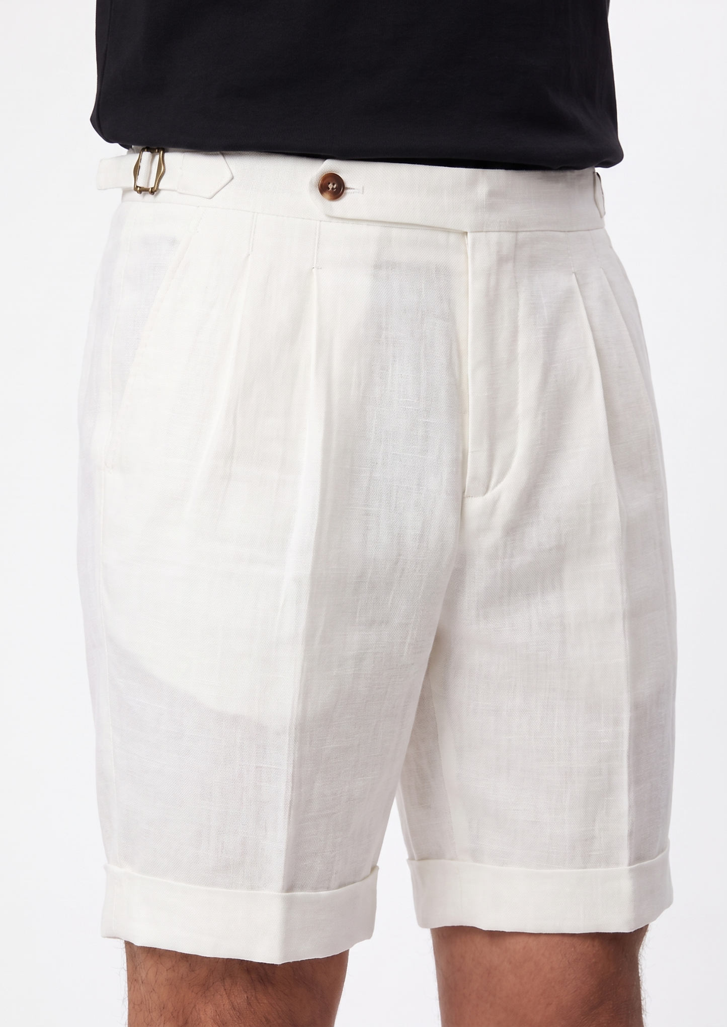 White Pleated Linen Seaside Shorts