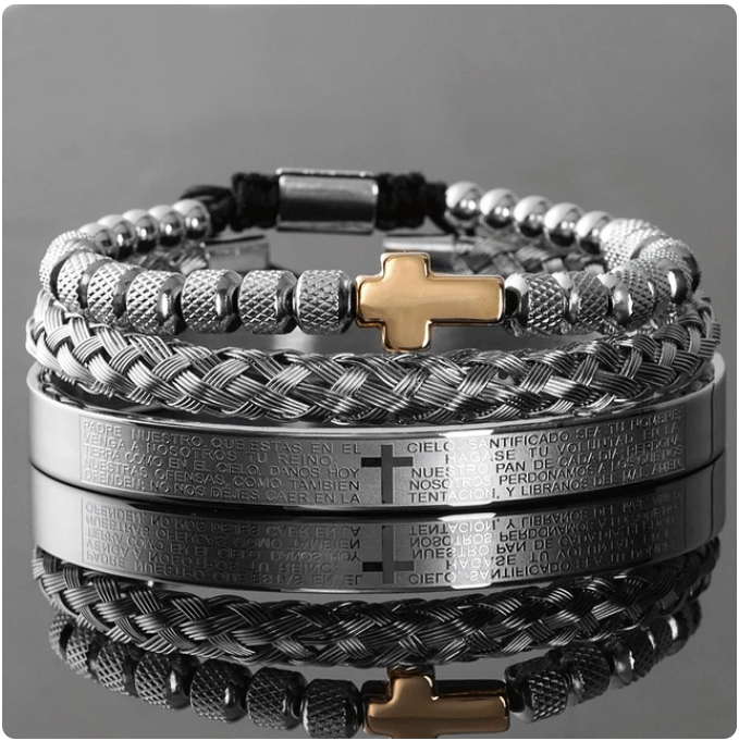 Luxury Stainless Steel Cross Bracelet Set