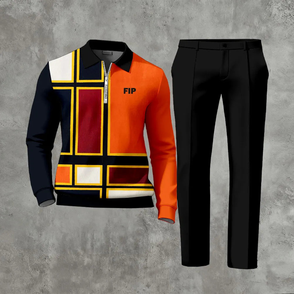 Long Sleeved Casual Quarter Zip Two-Piece Set - DUVAL