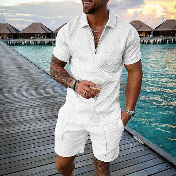 Infinity White Polo Shirt And Shorts Co-Ord - DUVAL
