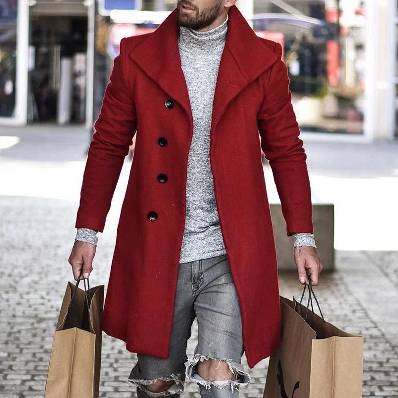Breasted Lapel Winter Woolen Coat - DUVAL