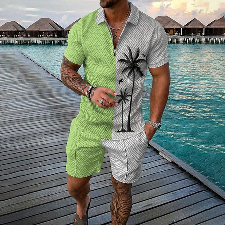 Coconut Tree Polo Shirt And Shorts Co-Ord