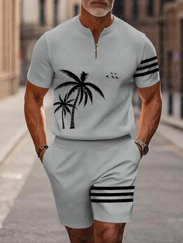Short Sleeve Zipper Two-piece Set - DUVAL