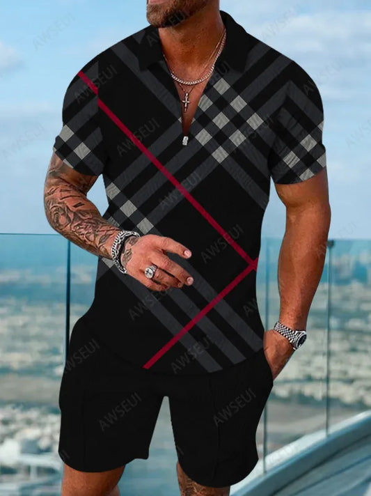 Polo Short Sleeve Zipper Two-Piece Set