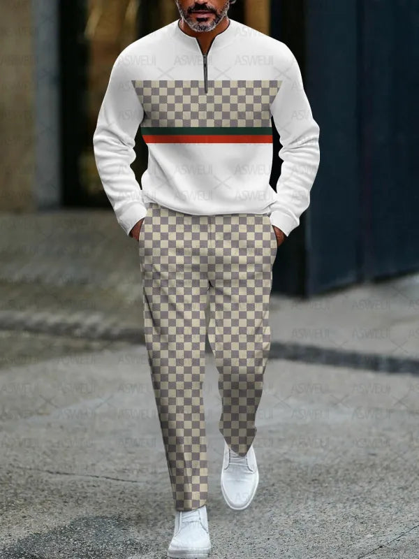 Zipper Long Sleeve Long Pants Two-Piece Set - DUVAL