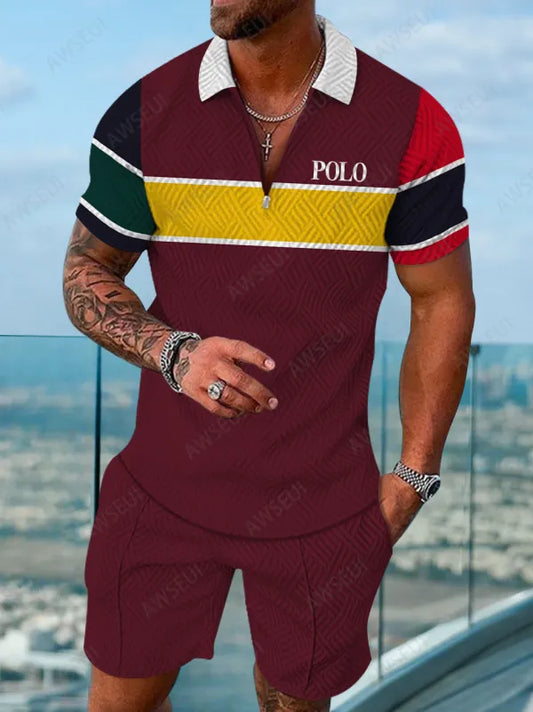 Polo Short Sleeve Zipper Two-Piece Set