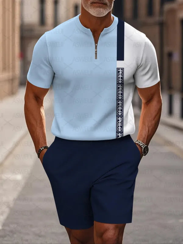 Short Sleeve Zipper Two-piece Set - DUVAL