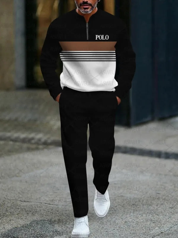 Zipper Long Sleeve Long Pants Two-Piece Set - DUVAL