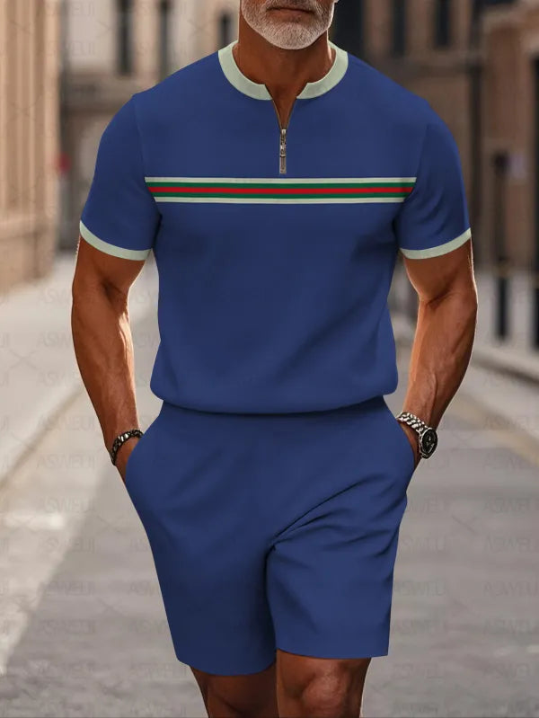 Short Sleeve Zipper Two-piece Set - DUVAL