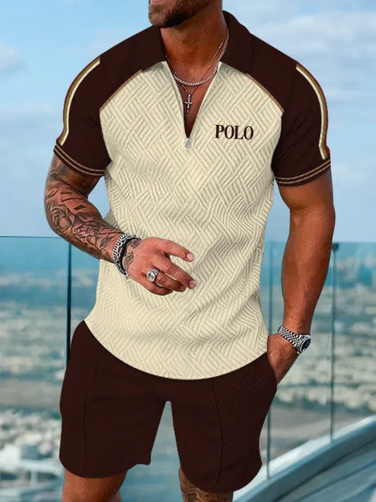 Polo Short Sleeve Zipper Two-Piece Set